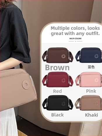 Dámska nylonová taška cez rameno s viacerými priečinkami, veľká kapacita, zips, polyesterová podšívka