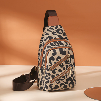 Geantă de umăr în stil stradal, imprimeu leopard, material PU, căptușeală poliester, închidere cu fermoar, buzunar intern cu fermoar și buzunar pentru telefon