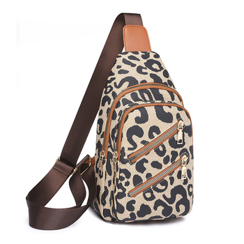 Geantă de umăr în stil stradal, imprimeu leopard, material PU, căptușeală poliester, închidere cu fermoar, buzunar intern cu fermoar și buzunar pentru telefon