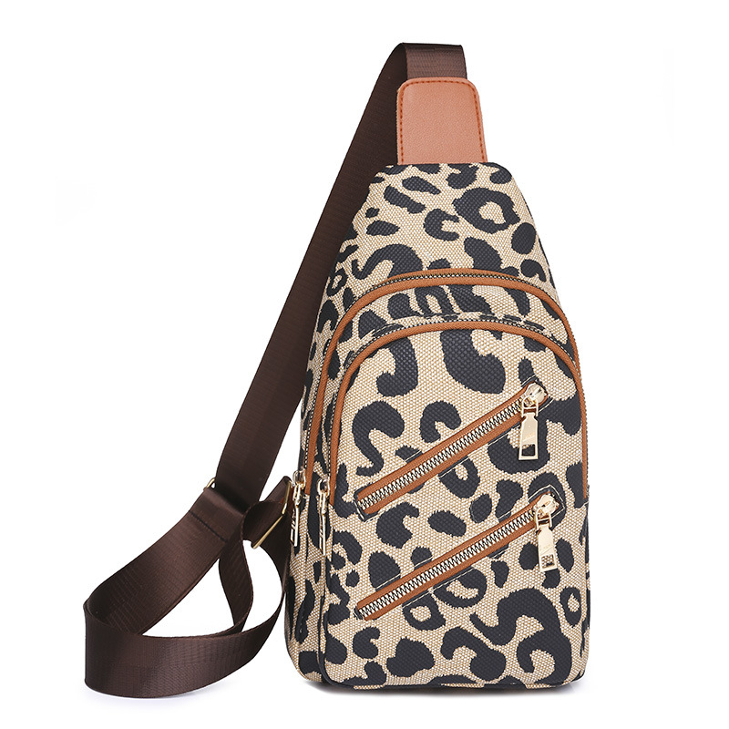 Geantă de umăr în stil stradal, imprimeu leopard, material PU, căptușeală poliester, închidere cu fermoar, buzunar intern cu fermoar și buzunar pentru telefon