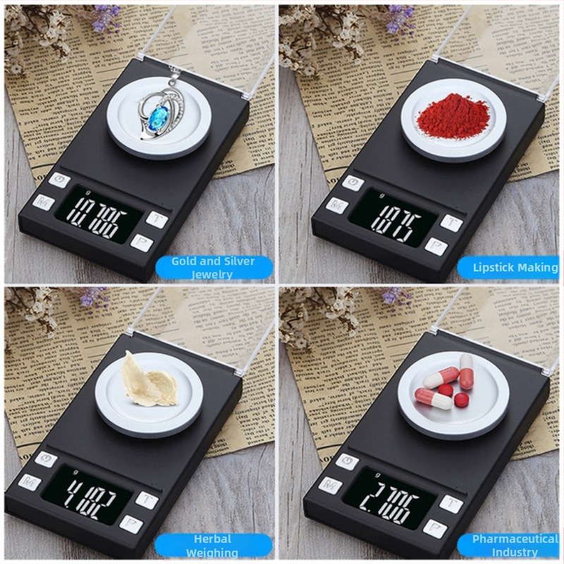 Мини електронна ювелирна везна, висока прецизност до 0.001 г, модел 118; обхвати на измерване 20 г/0.001 г, 50 г/0.001 г, 100 г/0.001 г; електронно измерване; захранване с две AAA батерии.