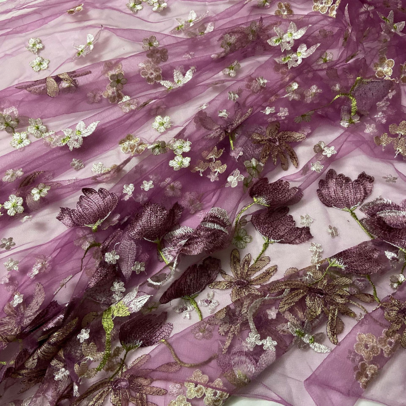 Nailono pluošto tinklinis audinys su siuvinėjimu suknelėms ir sijoms