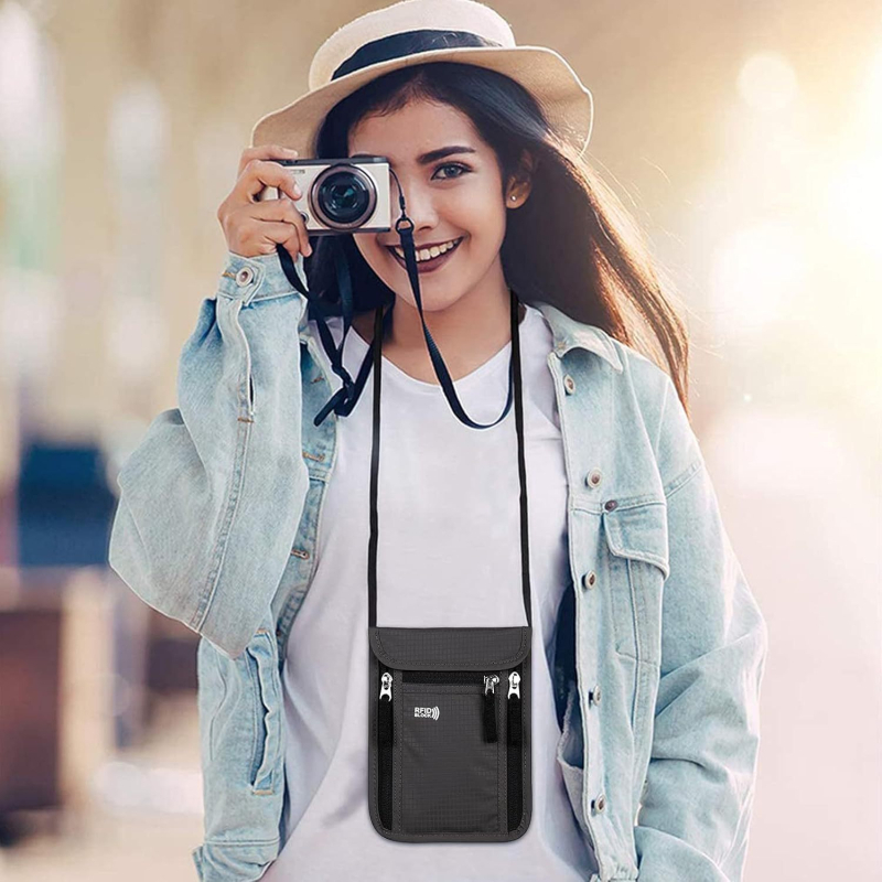 RFID aizsargāta pases maciņa ar crossbody siksnu, audums, brīvā laika ceļošana, pavasaris 2025