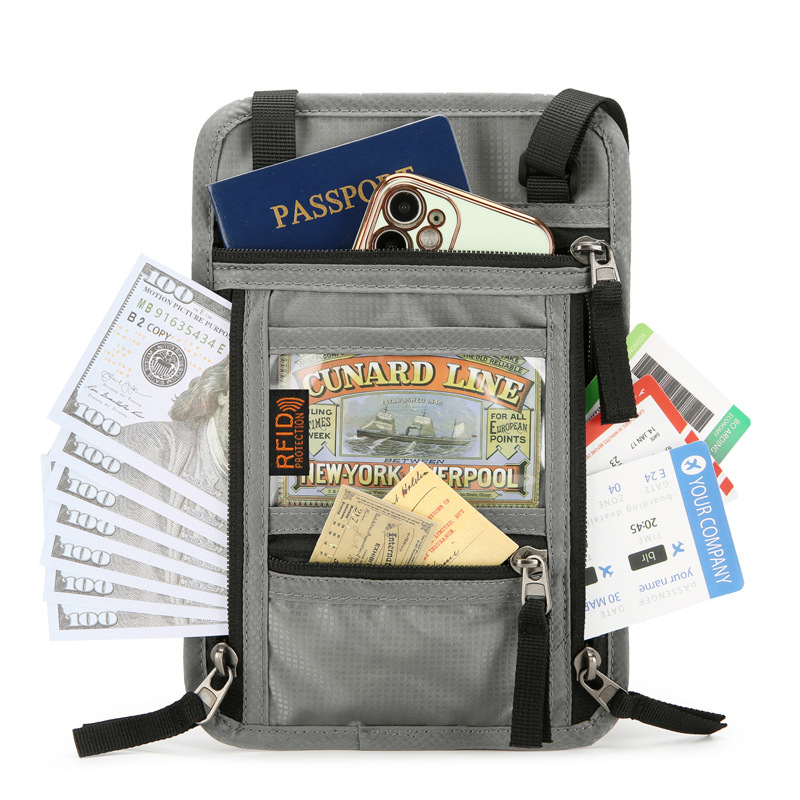 Pase ir dokumentų laikiklis su pečių diržu — Oxford audinys, poliesterio įdaila, vieno tono dizainas, unisex