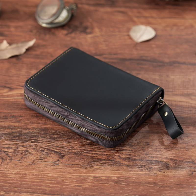 RFID apsaugos kortelių dėklas, 24 kortelių talpa, harmonikos stiliaus organizatorius iš pirmojo sluoksnio karvų odos, nailono pamušalas, universalus