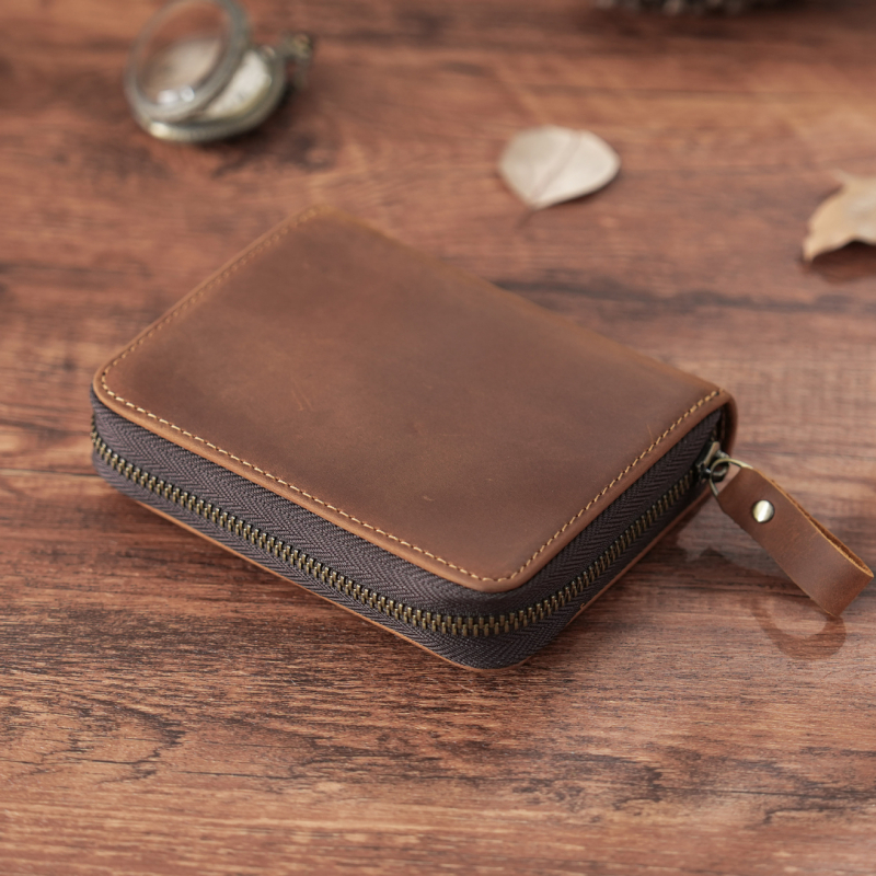 RFID apsaugos kortelių dėklas, 24 kortelių talpa, harmonikos stiliaus organizatorius iš pirmojo sluoksnio karvų odos, nailono pamušalas, universalus