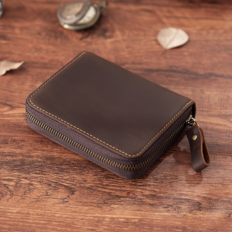 RFID apsaugos kortelių dėklas, 24 kortelių talpa, harmonikos stiliaus organizatorius iš pirmojo sluoksnio karvų odos, nailono pamušalas, universalus