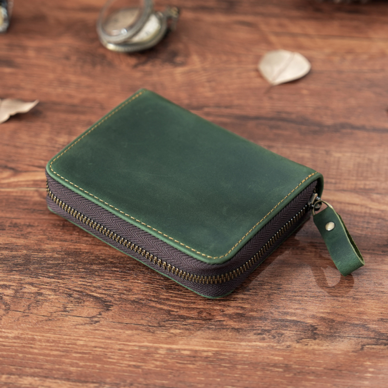 RFID apsaugos kortelių dėklas, 24 kortelių talpa, harmonikos stiliaus organizatorius iš pirmojo sluoksnio karvų odos, nailono pamušalas, universalus