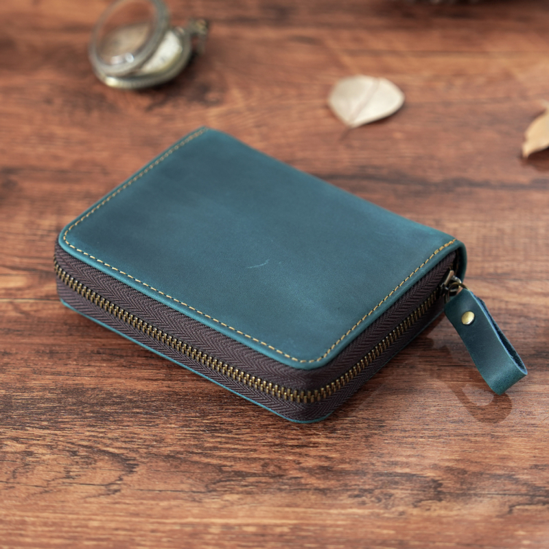 RFID apsaugos kortelių dėklas, 24 kortelių talpa, harmonikos stiliaus organizatorius iš pirmojo sluoksnio karvų odos, nailono pamušalas, universalus