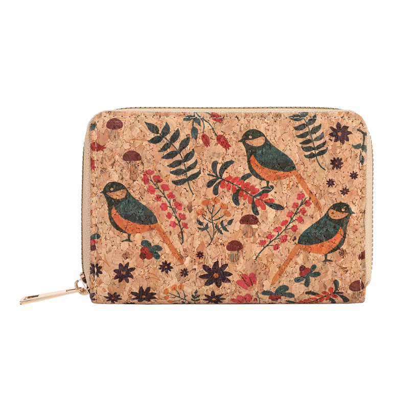 Női rövid pénztárca és kártyatartó, virágmintás, fa erezetes PU bőrrel, 1 hajtás, irodalmi-művészeti nemzeti stílus, vízálló és kopásálló