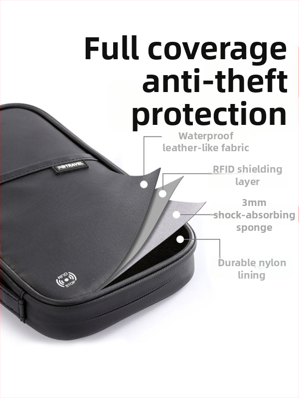 QISE nailoniniai pasų ir dokumentų laikiklis, verslo kelionėms, atsparus vandeniui, apsauga nuo vagių, išplėstinis, nailoninė įdėklė, Žiemos 2023 leidimas