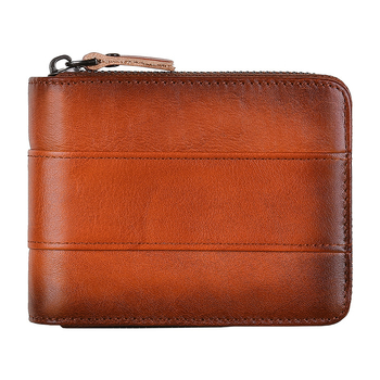 Мъжки къс портфейл от естествена кожа, 1 сгъвка, градски стил, едноцветен модел, антиоткрадване