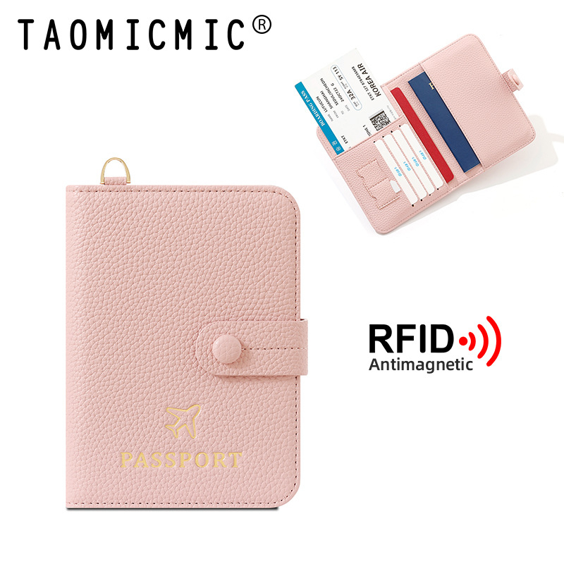 Sievietes pases maciņš ar RFID aizsardzību un kakla siksnu | Materiāls PU, ģeometrisks raksts, poliestera oderējums