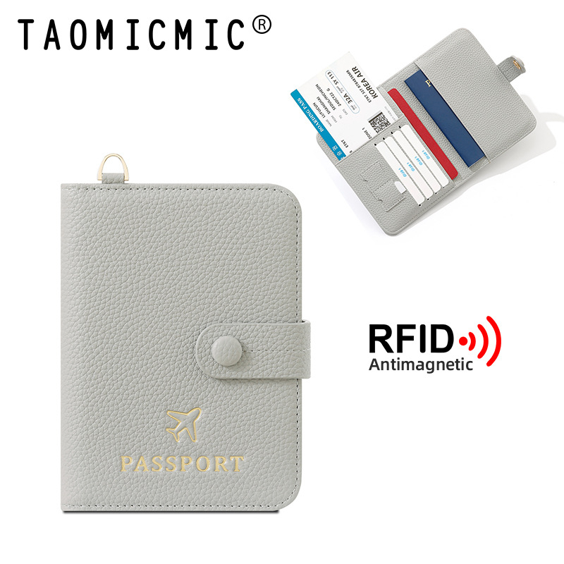 Sievietes pases maciņš ar RFID aizsardzību un kakla siksnu | Materiāls PU, ģeometrisks raksts, poliestera oderējums