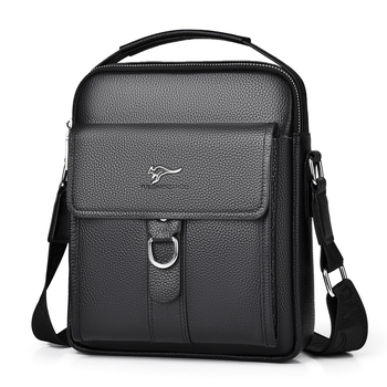 Мъжка чанта за рамо от естествена кожа, първи слой телешка кожа, износоустойчива, полиестрова подплата