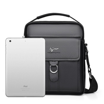 Мъжка чанта за рамо от естествена кожа, първи слой телешка кожа, износоустойчива, полиестрова подплата