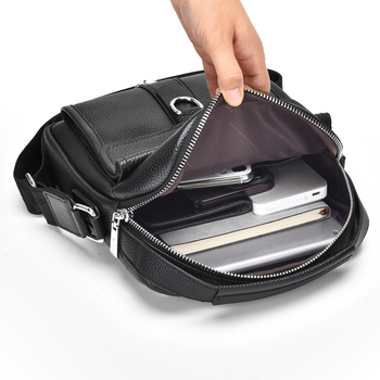 Мъжка чанта за рамо от естествена кожа, първи слой телешка кожа, износоустойчива, полиестрова подплата