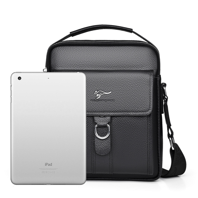 Férfi válltáska valódi bőrből, első réteg marhabőrből, kopásálló, poliészter bélés