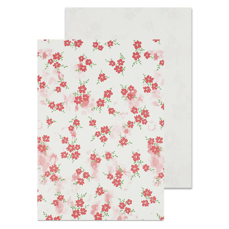 Dāvanu iepakojuma papīrs ar ziedu rakstu uz kraftpapīra, tintes druka, 10 loksnes