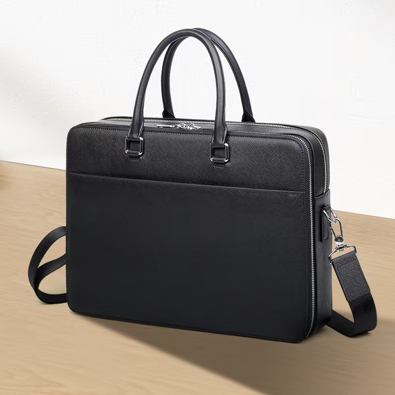 Мъжка кожена кръстосана чанта, урбан стил, полиестерна облицовка, пролет 2025, за бизнес пътувания