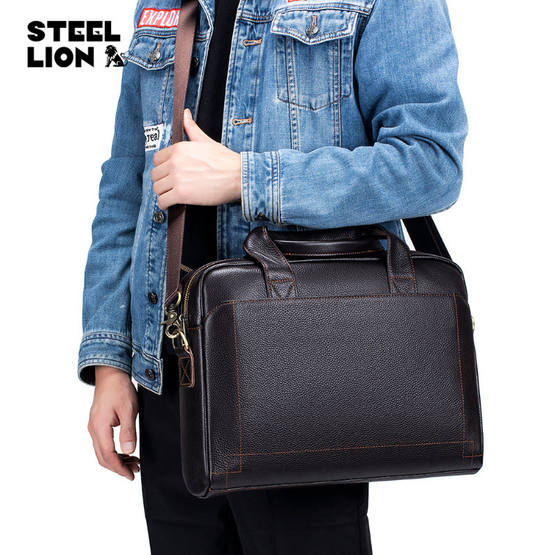 Old Lion Vīriešu Ādas Biznes Soma – Pirmās Kārtas Liellopa Āda, Ūdensizturīga, Izturīga, Iekšējā Ādas Oderes, Pilsētas Stils