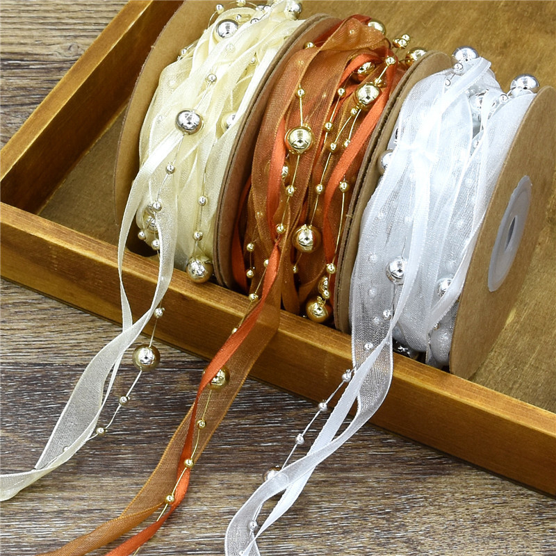 Lulubon ukrasna traka s lancem od perli — ručno pletena traka za vjenčanja, pakiranje cvijeća i blagdanske ukrase; materijal: 60% poliester, 40% plastika