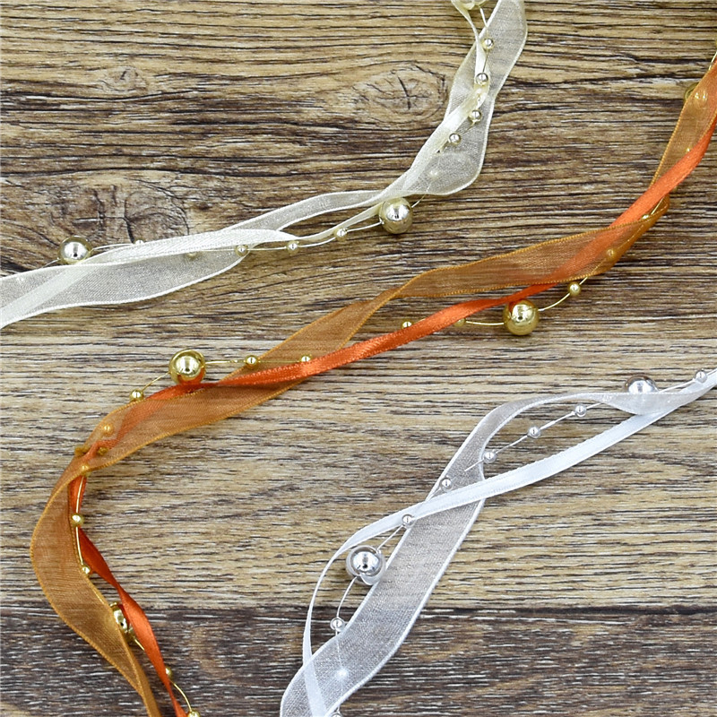 Lulubon ukrasna traka s lancem od perli — ručno pletena traka za vjenčanja, pakiranje cvijeća i blagdanske ukrase; materijal: 60% poliester, 40% plastika