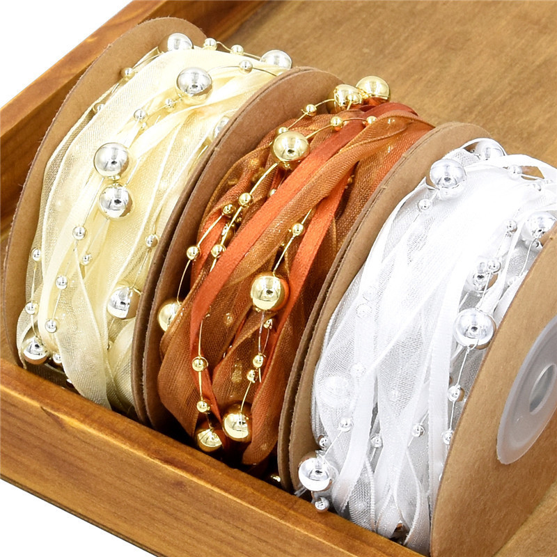 Lulubon ukrasna traka s lancem od perli — ručno pletena traka za vjenčanja, pakiranje cvijeća i blagdanske ukrase; materijal: 60% poliester, 40% plastika