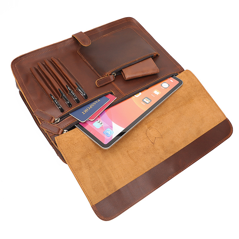 Vīriešu soma - īsta āda, horizontāla biznesa soma, piemērota 15,6 collu klēpjdatoram, rāvējslēdzēja aizdare, iekšējās kabatas klēpjdatoram, telefonam un ID