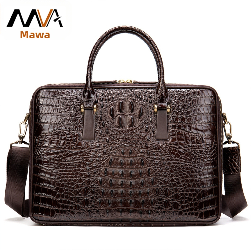 Valódi bőr üzleti táska krokodil mintával, első réteg marhabőrből, poliészter bélés, kopásálló