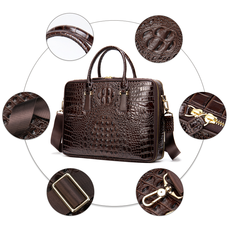 Verslo rankinė iš natūralios odos su krokodilišku raštu, pirmojo sluoksnio karvės odos, poliesterio pamušalas, atspari dėvėjimui