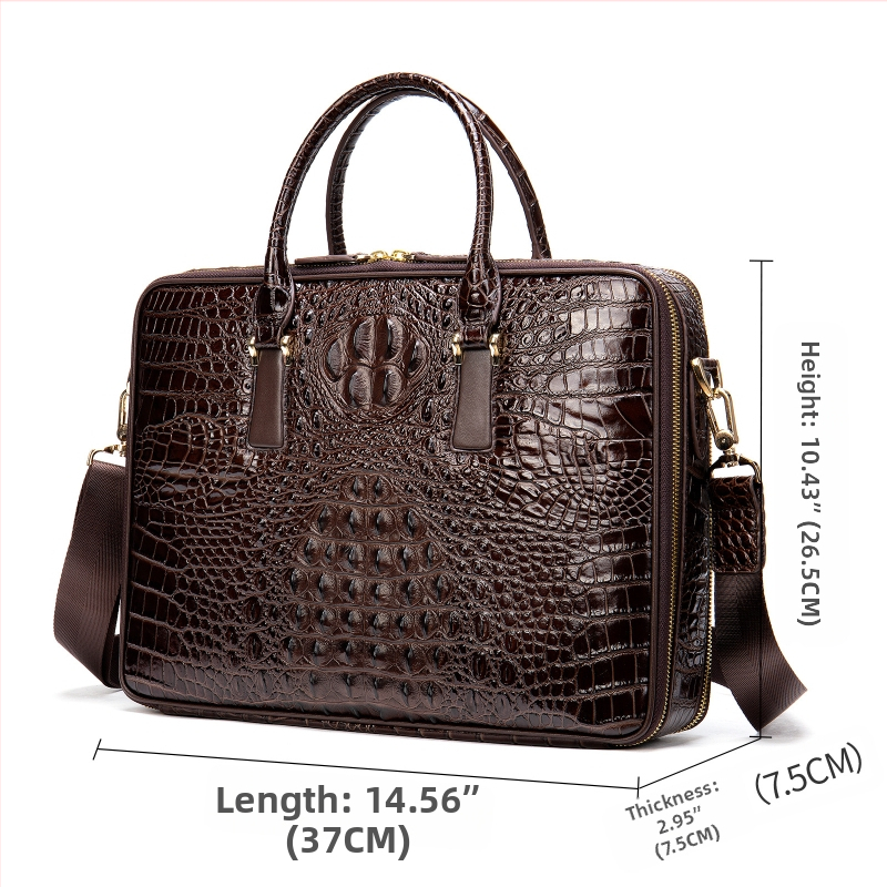 Verslo rankinė iš natūralios odos su krokodilišku raštu, pirmojo sluoksnio karvės odos, poliesterio pamušalas, atspari dėvėjimui