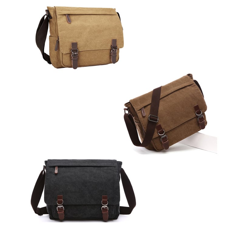 Geantă messenger din pânză pentru bărbați, compatibilă cu laptop de 15 inch, rezistentă la uzură