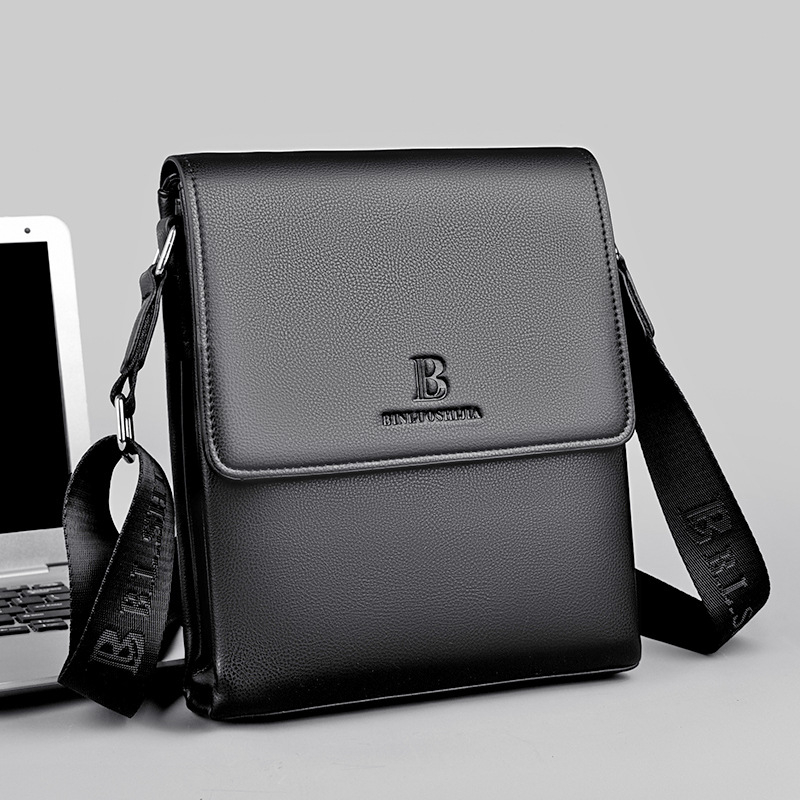 Мъжка чанта през рамо, PU кожа, бизнес стил, водоустойчива и износоустойчива, подплата от полиестер