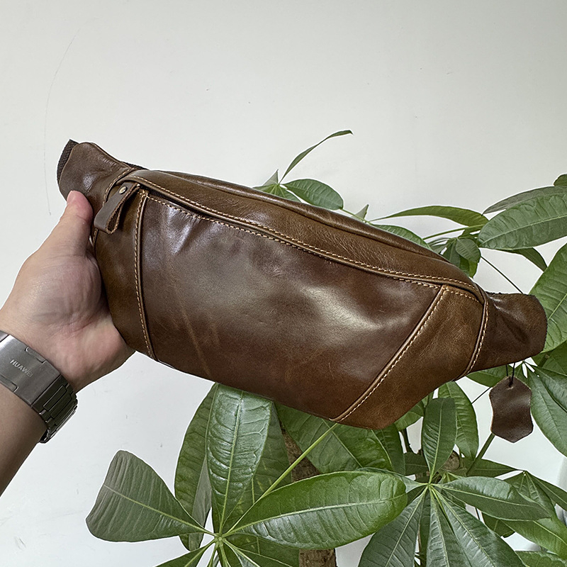 XB002 Vīriešu krūšu somiņa – ultra viegla, pirmās kārtas āda, poliestera odere