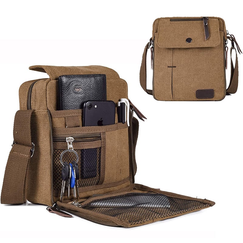 Geantă crossbody pentru bărbați, material Oxford, formă verticală pătrată, închidere cu fermoar, buzunare interioare pentru telefon, ID și buzunar cu fermoar, curea de umăr, rezistentă la uzură