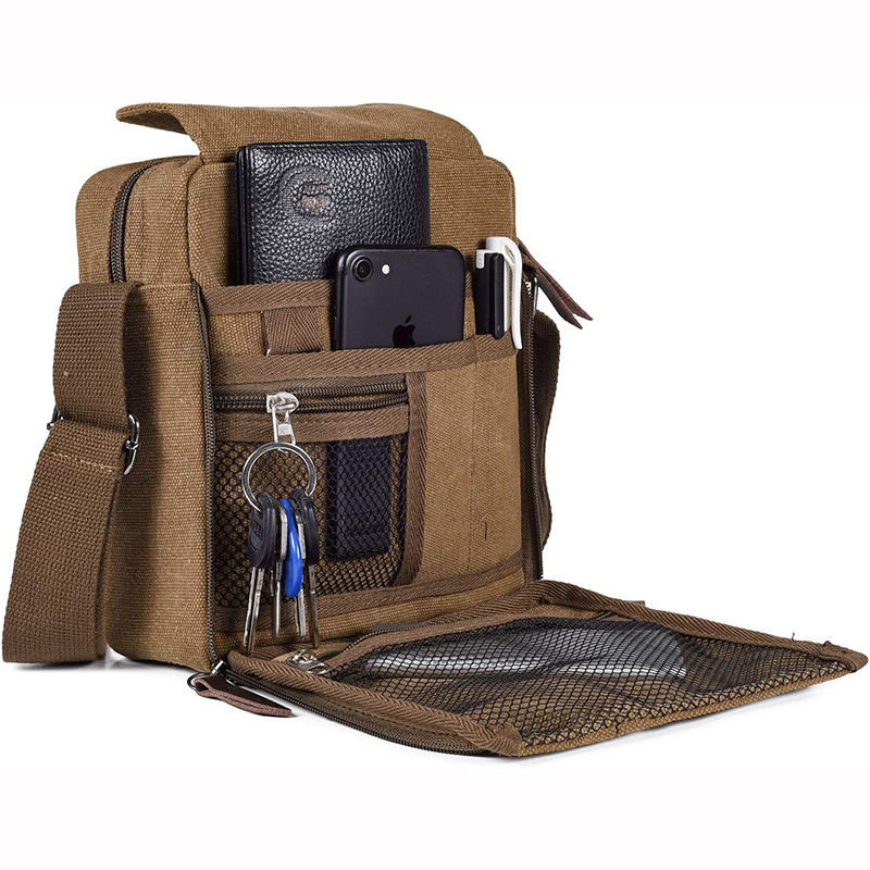 Geantă crossbody pentru bărbați, material Oxford, formă verticală pătrată, închidere cu fermoar, buzunare interioare pentru telefon, ID și buzunar cu fermoar, curea de umăr, rezistentă la uzură