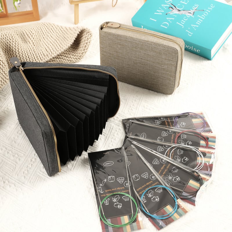 Чанта за съхранение на кръгови игли за плетене, стил чанти за ръчно плетене, оксфордска тъкан, прост дизайн, 50 броя в опаковка