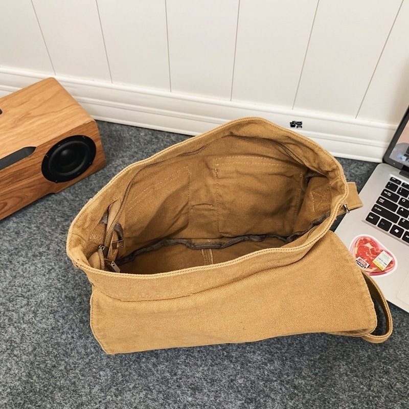 Платнена чанта през рамо за ученици, ретро стил, кръстосана чанта, хоризонтално квадратна форма, цип