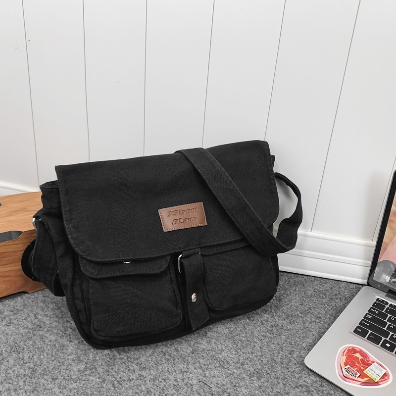 Платнена чанта през рамо за ученици, ретро стил, кръстосана чанта, хоризонтално квадратна форма, цип