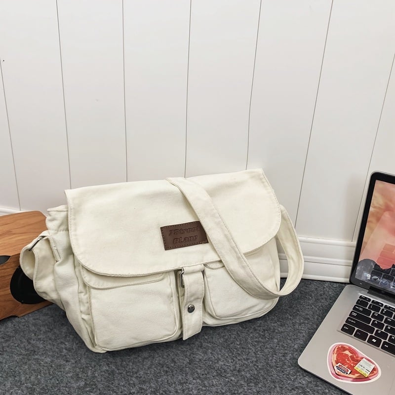 Платнена чанта през рамо за ученици, ретро стил, кръстосана чанта, хоризонтално квадратна форма, цип