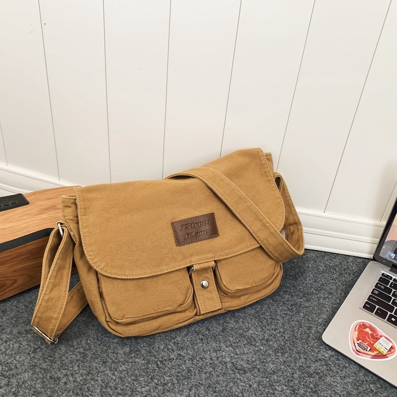 Платнена чанта през рамо за ученици, ретро стил, кръстосана чанта, хоризонтално квадратна форма, цип