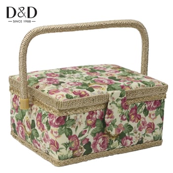 D&D Платнена кутия за шиене, европейски стил с розов принт, комплект от 8 кутии за шиене, шевна чанта в стил C за домашна употреба