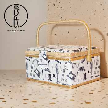D&D Платнена кутия за шиене, европейски стил с розов принт, комплект от 8 кутии за шиене, шевна чанта в стил C за домашна употреба