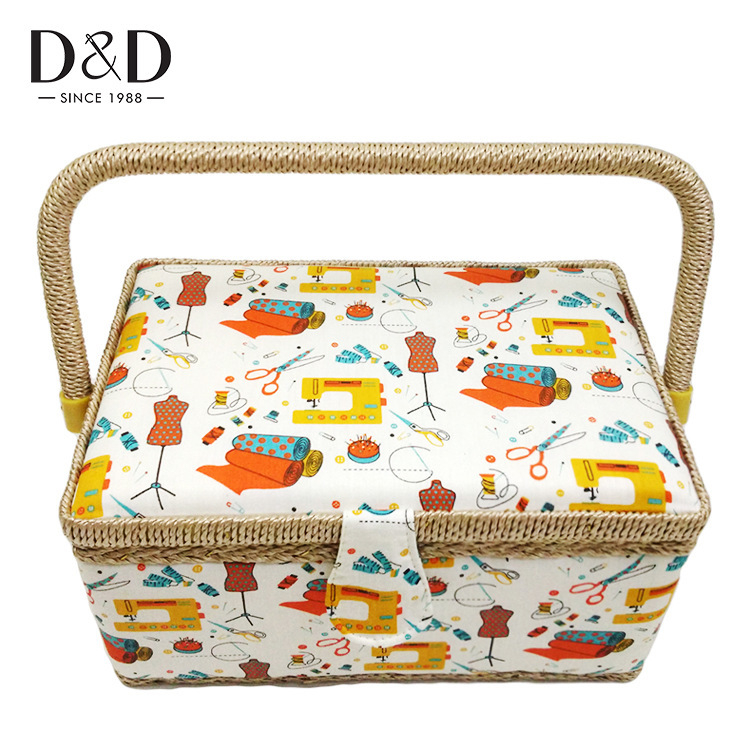 D&D Платнена кутия за шиене, европейски стил с розов принт, комплект от 8 кутии за шиене, шевна чанта в стил C за домашна употреба