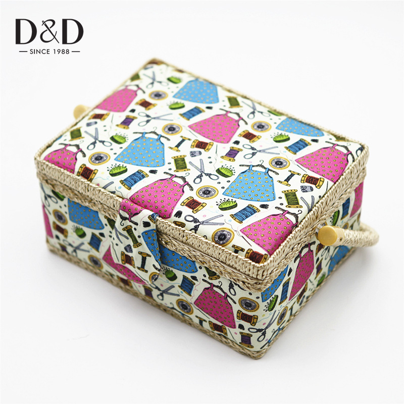 D&D Платнена кутия за шиене, европейски стил с розов принт, комплект от 8 кутии за шиене, шевна чанта в стил C за домашна употреба