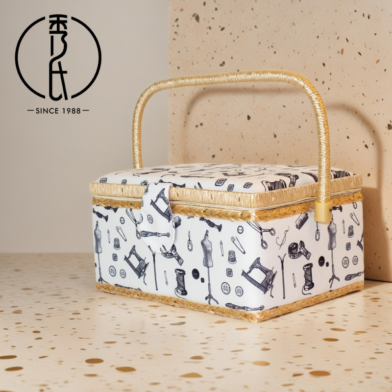 D&D Платнена кутия за шиене, европейски стил с розов принт, комплект от 8 кутии за шиене, шевна чанта в стил C за домашна употреба