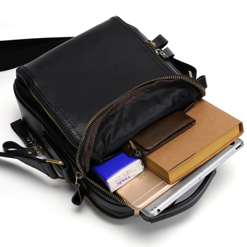 MaDonNo Мъжка чанта през кръст, естествена кожа, модел 6028, едноцветна, подходяща за 9-инчов лаптоп, полиестерна подплата