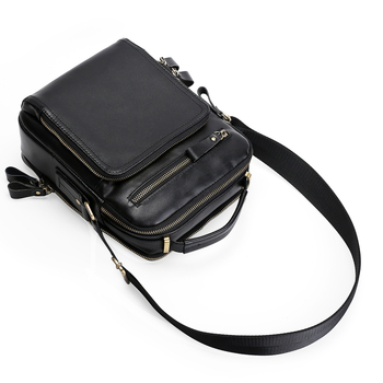 MaDonNo Мъжка чанта през кръст, естествена кожа, модел 6028, едноцветна, подходяща за 9-инчов лаптоп, полиестерна подплата