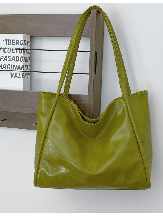 Yuri PU bőr Tote táska, Nagy kapacitású, Városi minimalist stílus, Horizontális négyzet alak, Mágneses zár